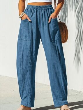 Cupshe Slate Blue Wide-Leg Elastic-Waist Pants